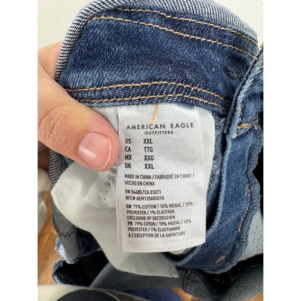 American Eagle Tomgirl Overalls Womens XXL Blue Denim Distressed Ripped Stretch - Picture 5 of 5